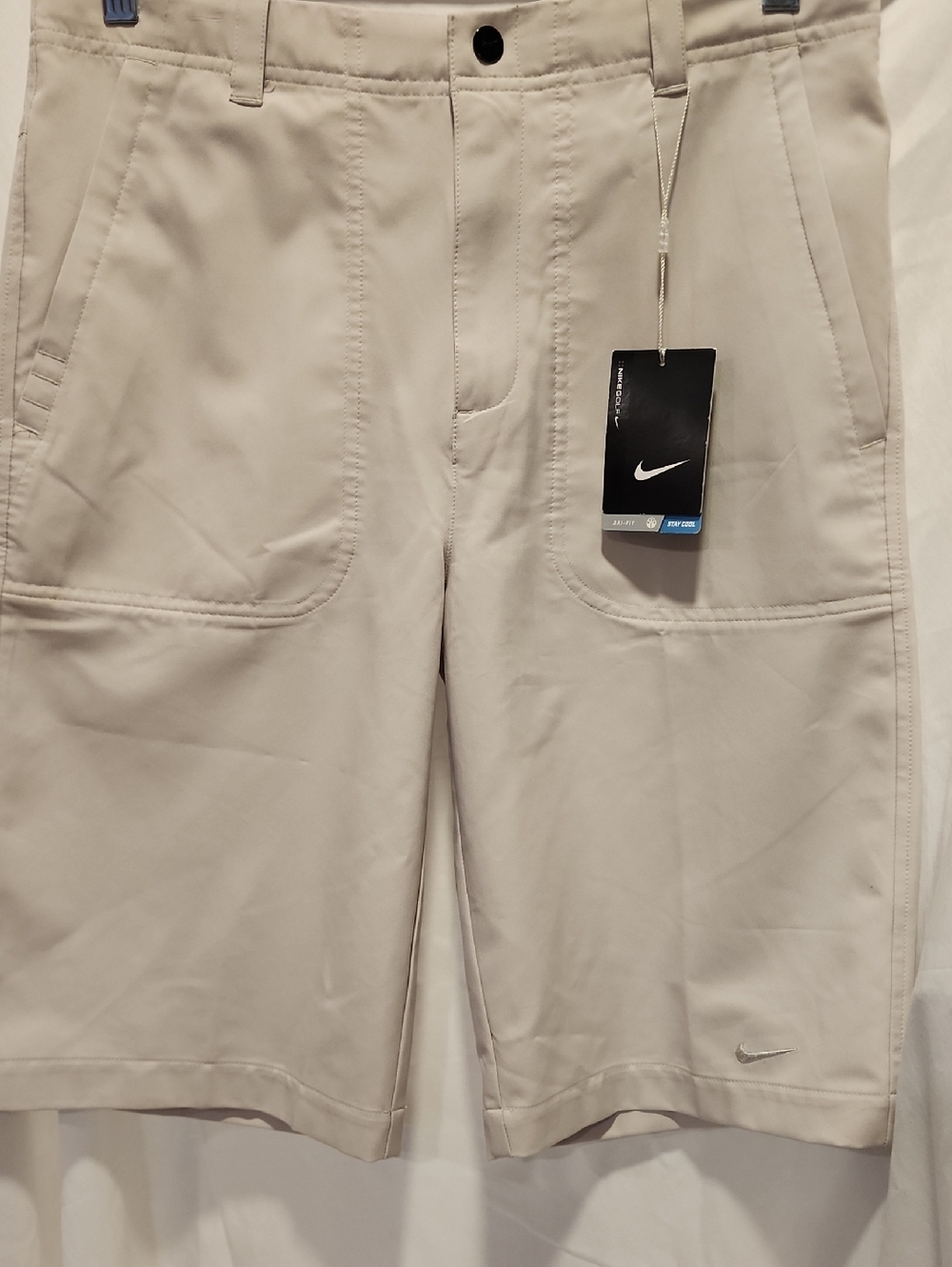 Nike Tour Performance Light Beige Dri Fit 0Golf Shorts with Silver Swoosh Accent